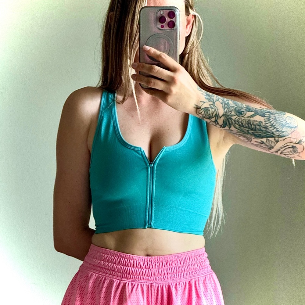 Turquoise button-up top